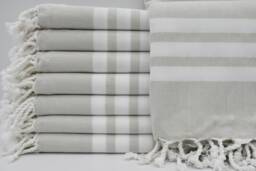 "Turkish Towel, Beige Towel, Striped Peshtemal, 40""x67" - thumbnail 1
