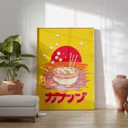Takoyaki Retro Wall Art, Japanese Street Food Poster, Yellow Red Pop Art Print, Ramen Noodle Decor, Bold Modern Kitchen Artwork - thumbnail 3
