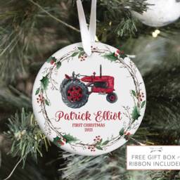 Farm Baby First Christmas Ornament, Personalized Tractor Holiday Ornament - thumbnail 2