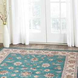 Hand Knotted Wool Oushak Rug, Sea Green Blue, Floral Turkish Rug - thumbnail 4