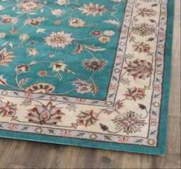 Hand Knotted Wool Oushak Rug, Sea Green Blue, Floral Turkish Rug - thumbnail 2