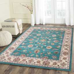 Hand Knotted Wool Oushak Rug, Sea Green Blue, Floral Turkish Rug - thumbnail 1