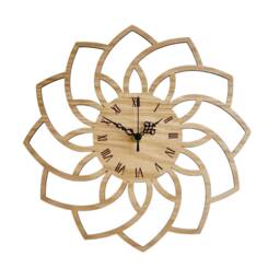 Wooden Clock Geometric Flower Ornamental Silent Decorative Oak Wall Art - thumbnail 2