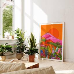 Costa Rica Volcano Art Print Bright Tropical Jungle Decor - thumbnail 1