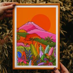 Costa Rica Volcano Art Print Bright Tropical Jungle Decor - thumbnail 2