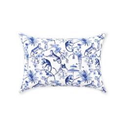Chinoiserie Monkey Jungle Pillow Cover - Pure Cotton Twill Print Fabric Dark Blue & White Asian Toile De Jouy Design Decorative Cushion - thumbnail 2