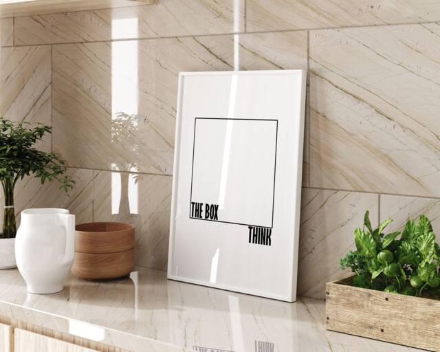 Think Outside Box Motivational Typography Wall Art Print Modern Minimalist Office Decor Inspirational Quote Poster Black & White Design - image 1