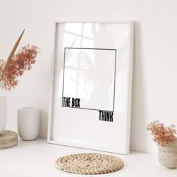Think Outside Box Motivational Typography Wall Art Print Modern Minimalist Office Decor Inspirational Quote Poster Black & White Design - thumbnail 3