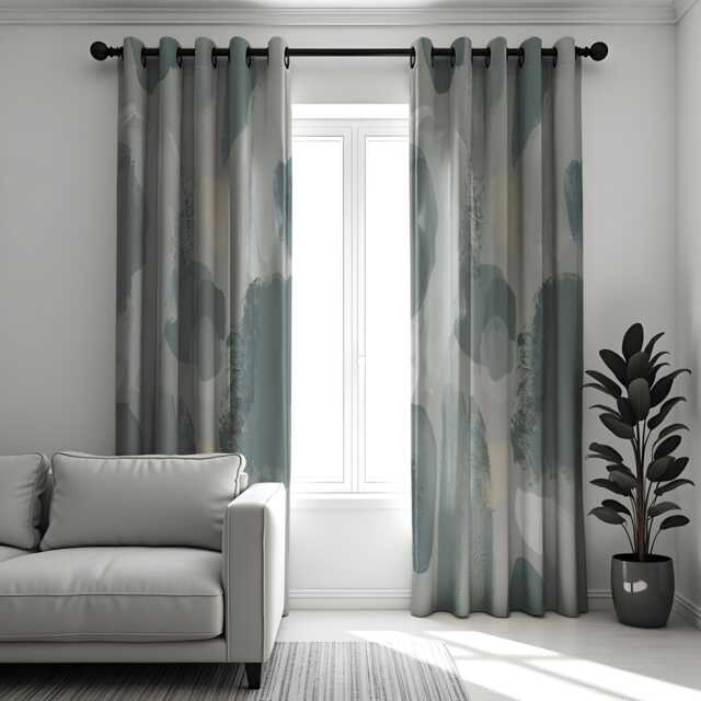Modern Grey Abstract Curtains, Neutral Watercolor Drapes, Minimalist Living Room Panels, Custom Made Window Treatments - image 1