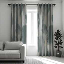 Modern Grey Abstract Curtains, Neutral Watercolor Drapes, Minimalist Living Room Panels, Custom Made Window Treatments - thumbnail 1
