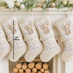 Boho Christmas Stocking - Bohemian Stocking, Holiday Stockings, Hippy Vintage, Neutral Creamy Linen Rustic - thumbnail 3