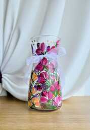 Hand-Painted Sweet Pea Vase, Floral Glass Unique Gift