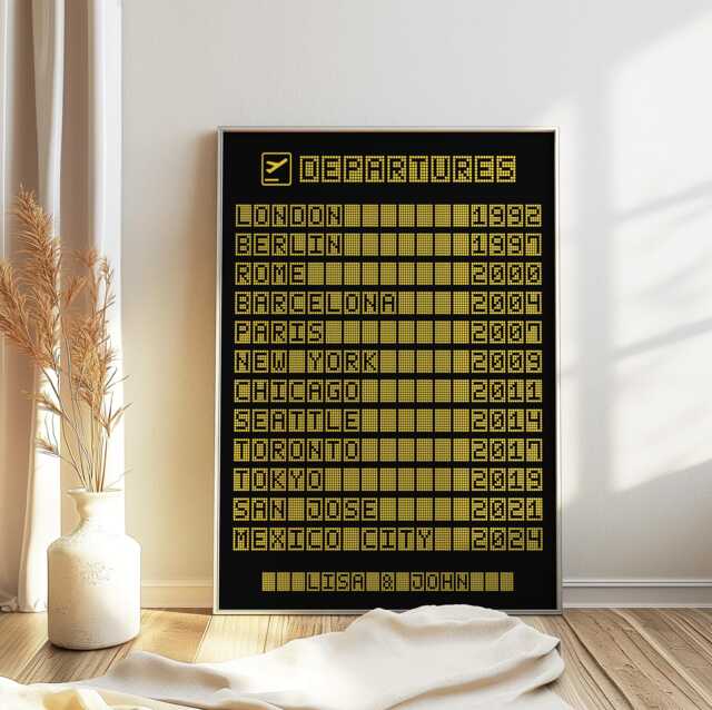 Personalised Custom Travel Poster, Departure Board, Airport Print, Gift, Wall Art, Personalised, Gift For Her, Him - image 1