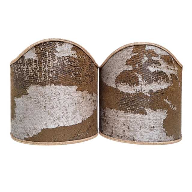 Pair Of Clip-On Shield Shades Bronze Jacquard Rubelli Fabric Sumi Pattern Mini Lampshade - Handmade in Italy - image 1