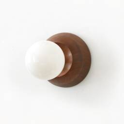 Walnut & Opal Glass Globe Wall Fixture Light Mid Century Modern Sconce Unique Lamp Foyer - thumbnail 3