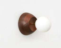 Walnut & Opal Glass Globe Wall Fixture Light Mid Century Modern Sconce Unique Lamp Foyer - thumbnail 1