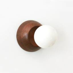 Walnut & Opal Glass Globe Wall Fixture Light Mid Century Modern Sconce Unique Lamp Foyer - thumbnail 2