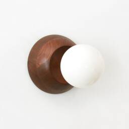 Walnut & Opal Glass Globe Wall Fixture Light Mid Century Modern Sconce Unique Lamp Foyer - thumbnail 4