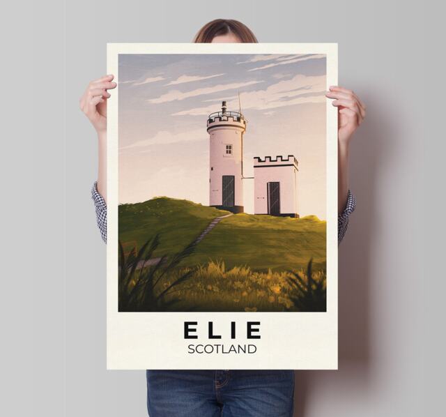 Elie Travel Poster - Ness Lighthouse Fife Wall Art East Neuk Print - image 1