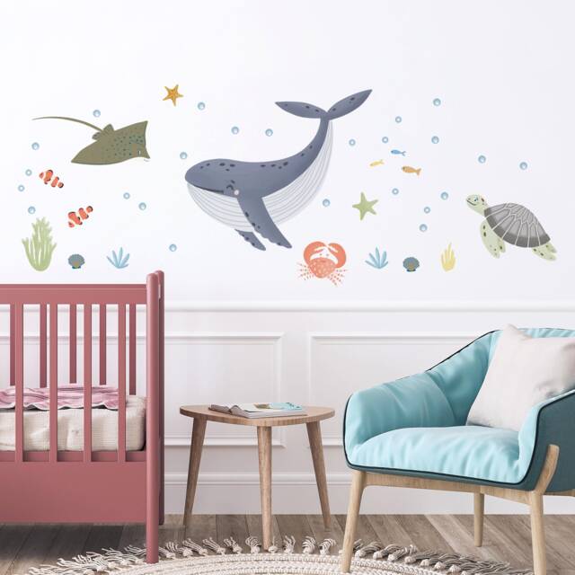 Under The Sea Wall Decals - Stickers For Kids Bedroom, Nursery, Playroom PVC-Free, No Odour Reusable Peel & Stick Fabric - image 1