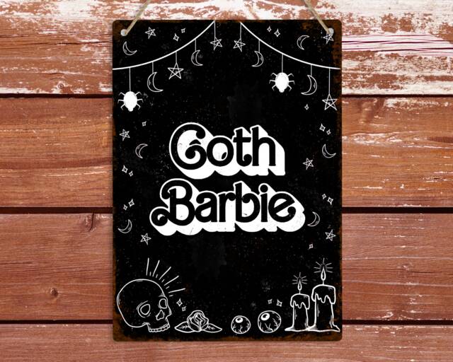 Goth Barbie Metal Sign, Creepy Cute Wall Plaque, Gothic Art Decor, Dark Hanging Bedroom Decoration, Witchy Print Gift - image 1