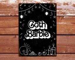 Goth Barbie Metal Sign, Creepy Cute Wall Plaque, Gothic Art Decor, Dark Hanging Bedroom Decoration, Witchy Print Gift - thumbnail 1