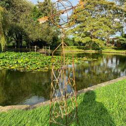 Garden Rusty Metal Armillary Style Topiary Obelisk Plant Stake Ornament - thumbnail 3