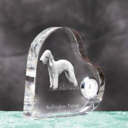 Bedlington Terrier - Crystal Clock in The Shape Of A Heart With Image Pure-Bred Dog - thumbnail 3