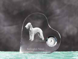 Bedlington Terrier - Crystal Clock in The Shape Of A Heart With Image Pure-Bred Dog - thumbnail 1