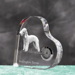 Bedlington Terrier - Crystal Clock in The Shape Of A Heart With Image Pure-Bred Dog - thumbnail 2