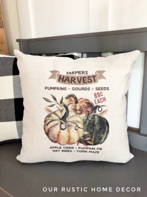 Linen Fall Pillow Cover Harvest Pumpkin Gourd Design - image 1