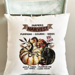 Linen Fall Pillow Cover Harvest Pumpkin Gourd Design - thumbnail 2