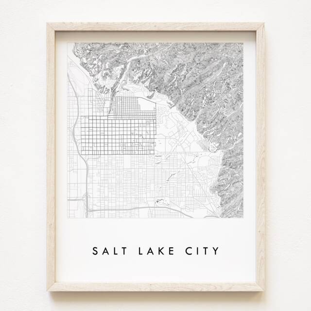 Salt Lake City Map Hand Drawn Street Utah City Topographic Drawing Black & White - Art Print Wedding Graduation Gift Wall Decor - image 1