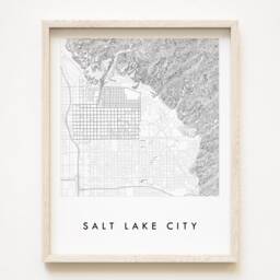 Salt Lake City Map Hand Drawn Street Utah City Topographic Drawing Black & White - Art Print Wedding Graduation Gift Wall Decor - thumbnail 1