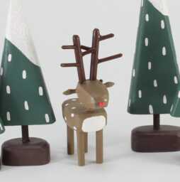 Reindeer Figure - Holiday Decoration Christmas Centerpiece Folk Art Figurine Sculpture Xmas Decor