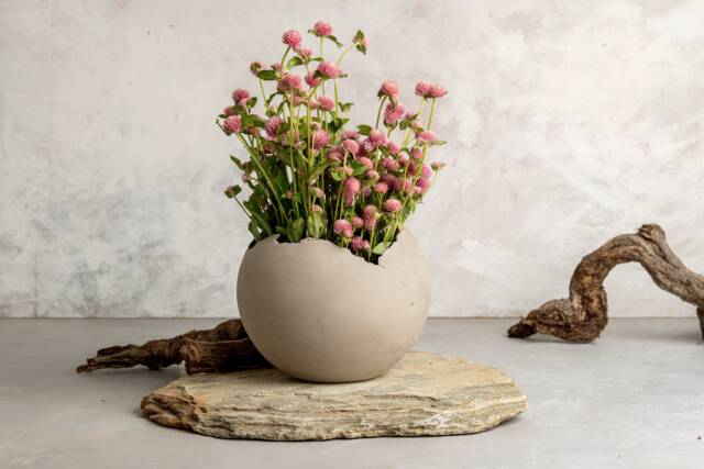 x-Large Ceramic Gray Planter, Large Dry Flowers Vase, Concrete-Gray Pottery Home Decor, Bohemian Contemporary Indoor Christmas Gift - image 1