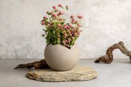 x-Large Ceramic Gray Planter, Large Dry Flowers Vase, Concrete-Gray Pottery Home Decor, Bohemian Contemporary Indoor Christmas Gift - thumbnail 1