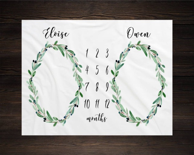 Twin Baby Milestone Blanket Month Growth Tracker Fleece Shower Newborn Gift Minky Boy Girl - image 1