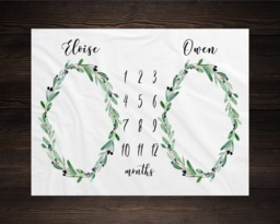 Twin Baby Milestone Blanket Month Growth Tracker Fleece Shower Newborn Gift Minky Boy Girl - thumbnail 1
