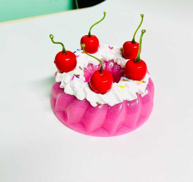 Pink Cake & Cherry Wall Hanging/ Art/Dopamine Decor/Kitschy/Funky/Pop Art/Fakefood/Food Decor/Birthday/Fake Cake/Pink/Resin Art - image 1