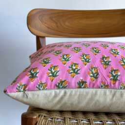 Block Print Pillow Cover Pink Floral Batik, 20x20 - thumbnail 3