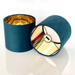 New Handmade Luxurious Teal Velvet Lamp Shade Pendant Mirror Gold Lining & Golden Ring Frame Many Other Colours On Demand - thumbnail 3