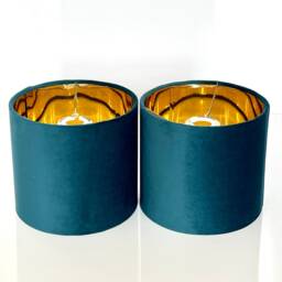 New Handmade Luxurious Teal Velvet Lamp Shade Pendant Mirror Gold Lining & Golden Ring Frame Many Other Colours On Demand - thumbnail 2