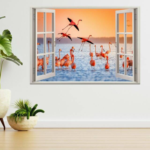 Pink Flamingos in Sun Natural 3D Window View Wall Sticker Poster Decal A149 - image 1