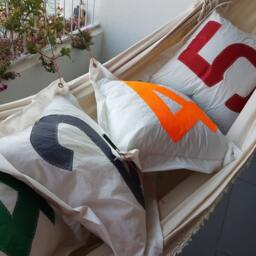 Monogrammed Sailcloth Pillow Cover Nautical Decor Cushion, Beach Sail Boat - thumbnail 2