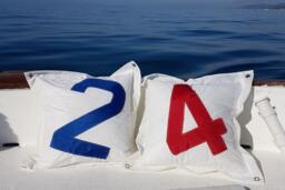 Monogrammed Sailcloth Pillow Cover Nautical Decor Cushion, Beach Sail Boat - thumbnail 1