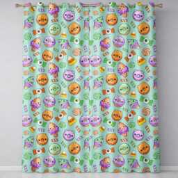 Cute Halloween Donuts Candy Eyeball Ice Cream Seamless Pattern Teal Background Readymade Eyelet Ring Top Thermal 100% Blackout Curtains - thumbnail 2