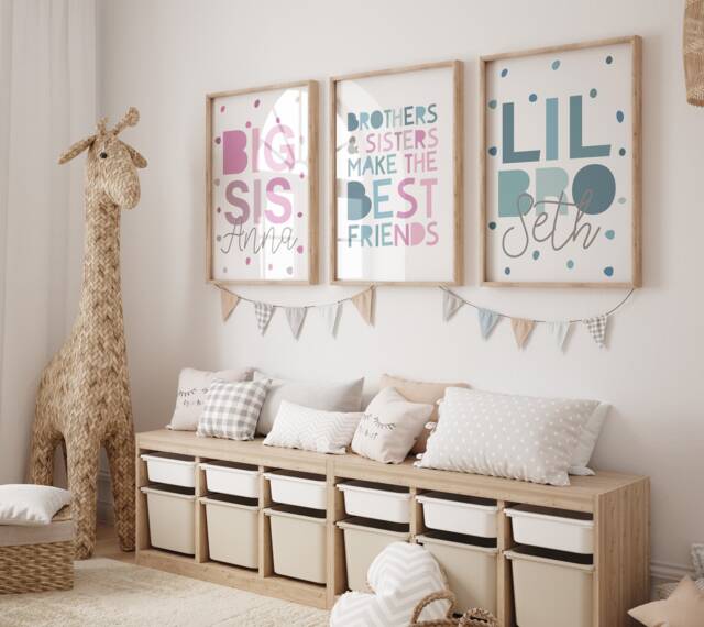 Set Of 3 Playroom Prints, Brother & Sister Siblings Make Best Friends, Rainbow Wall Art, Decor - image 1