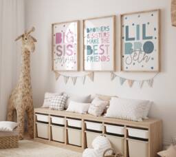 Set Of 3 Playroom Prints, Brother & Sister Siblings Make Best Friends, Rainbow Wall Art, Decor - thumbnail 1