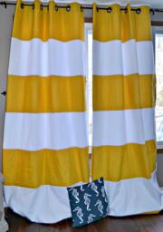 Yellow & White Striped Curtains Nautical Window Treatments - Pair - thumbnail 3